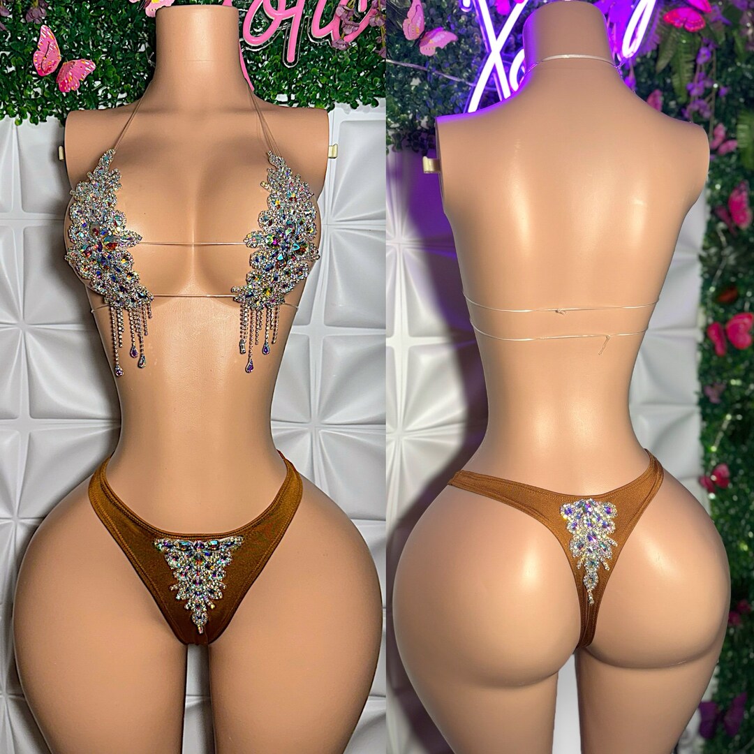 Exotic Dancewear Birthday Set Bedazzled Special Occasion Bikini “High Priestess” Rhinestone Set by SDXOTIC.