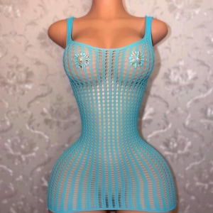 Exotic Dancewear Fishnet Bodycon Dress: “Summerella” Bikini Coverups Fits Regular To Curvy XS-2XL
