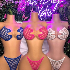 Exotische danskleding 2-delig visnet 'Ravyn' mesh doorzichtig koordbikini past XS-L