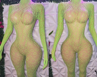 Exotic Dancewear Sherice Jumpsuit Fishnet Bodysuit with Gloved Hands fits XS-XL