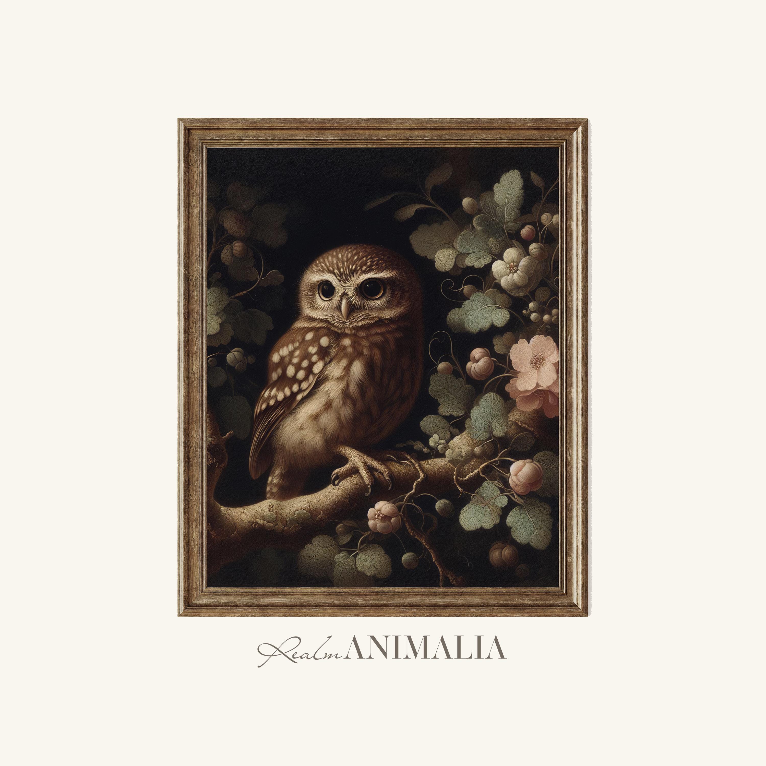 Little Owl Print | Moody Cottagecore Owl of Athena PRINTABLE Art Painting | Vintage Animal Bird Natu