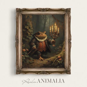 Vintage Moody Storybook Toad Painting, Printable Fairytale Wall Art, Whimsical Fantasy Art Print, Children&#39;s Book Animal Illustration |TD028