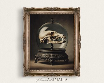 Coyote Skull Cloche Print, Gothic Still Life Wall Art (Digital Download)