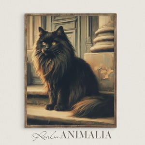 Black Cat Portrait Art Print, Printable Vintage Cat Painting, Moody Halloween Wall Art, Dark Cottagecore Decor, Dark Academia Prints | CT001