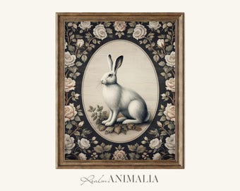 Vintage Rabbit Art Print: Floral Cottagecore Nursery Decor (Digital Download)
