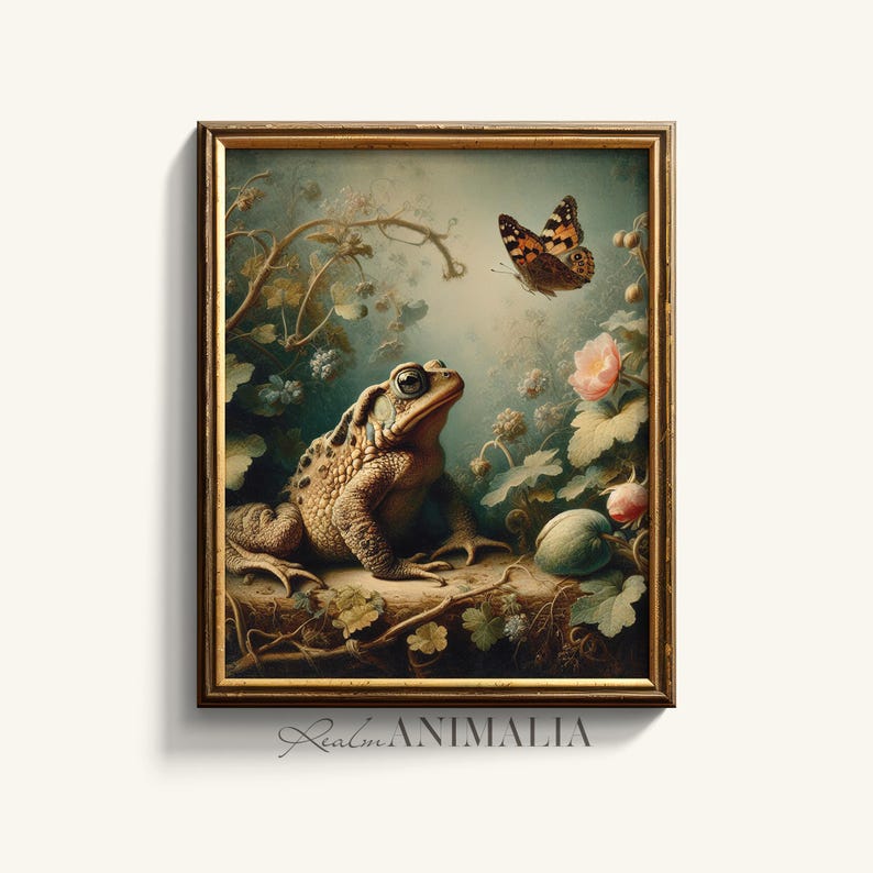 Toad and Butterfly Print, Vintage Nature Wall Art, Nursery Room Animal Decor (Digital Download) image 6