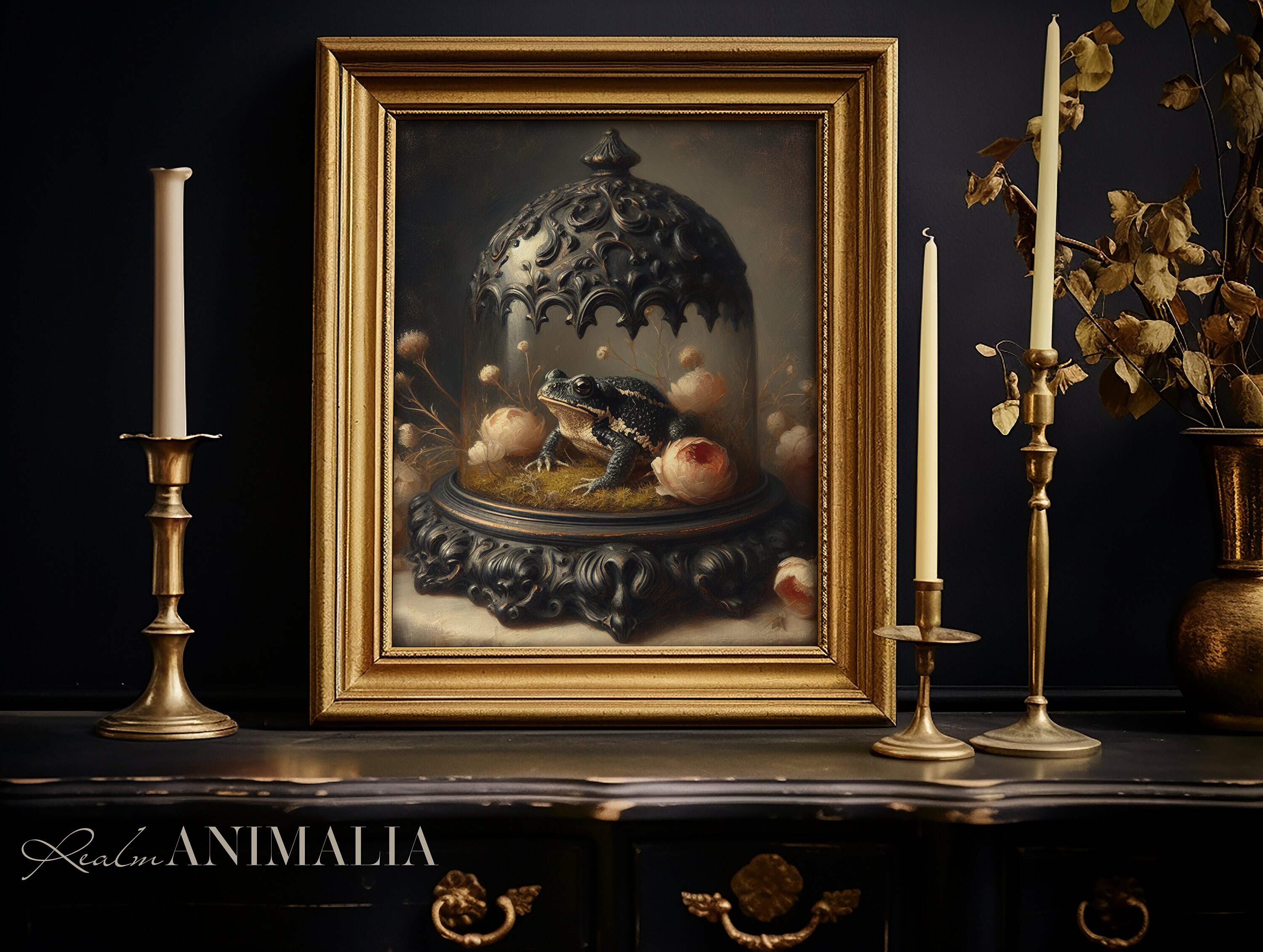 Toad Cloche Painting | Dark Academia Prints | Vintage Botanical Toad ...