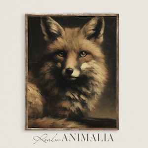 Vintage Fox Painting | Moody Cottagecore Animal Portrait Printable Wall Art | Digital Download Fox Fine Art Neutral Wall Decor Print | FX002