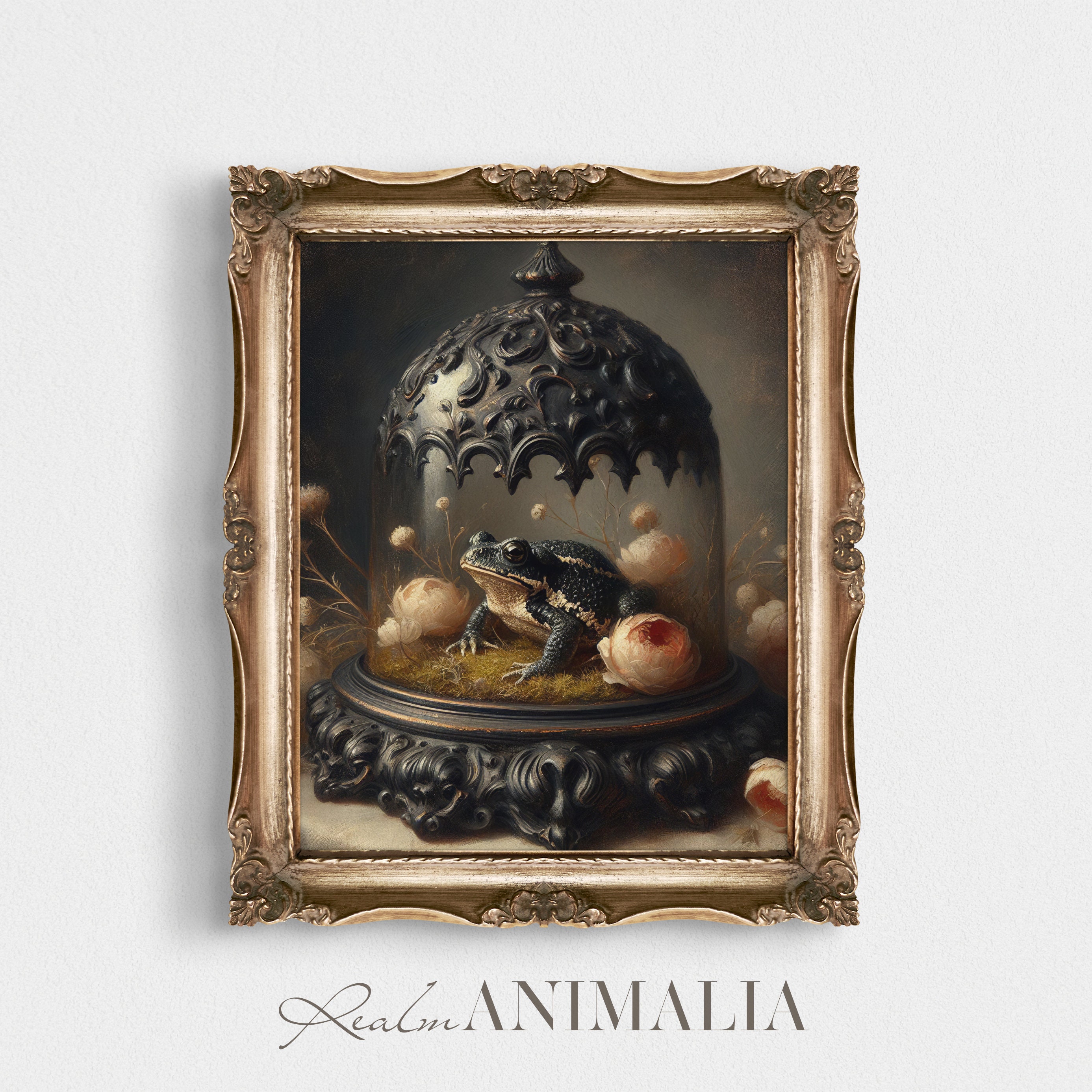 Toad Cloche Painting | Dark Academia Prints | Vintage Botanical Toad ...