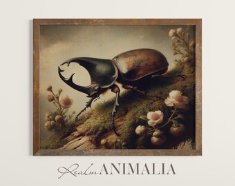 Vintage Beetle Insect Print | Printable Light Academia Beetle Painting | Cottagecore Beetle Wall Art | DIGITAL Download Insect Art | BTL003