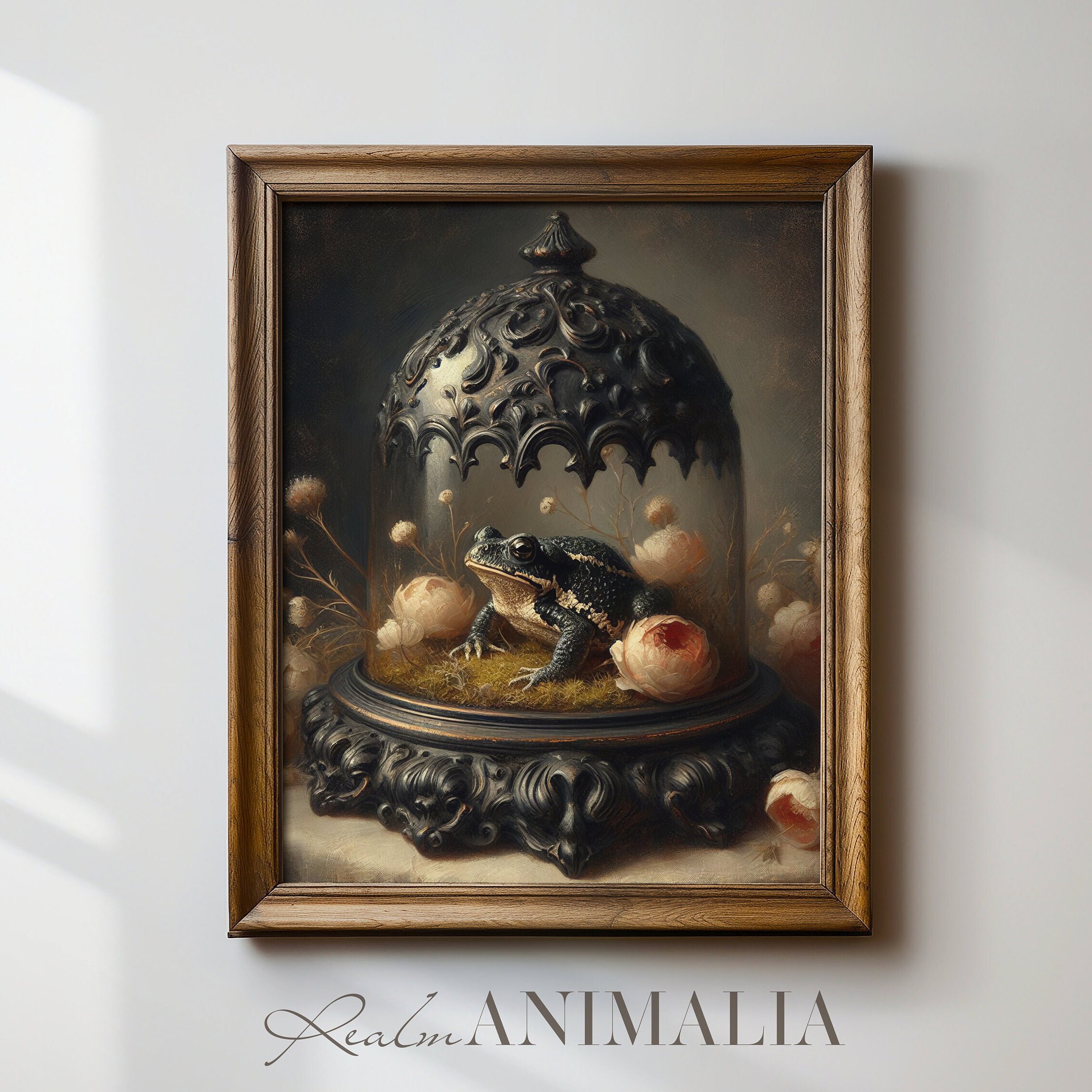 Toad Cloche Painting | Dark Academia Prints | Vintage Botanical Toad ...