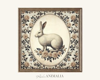 Rabbit Tapestry Art Print: Vintage Floral Cottagecore Decor (Printable Digital Download) CTG110