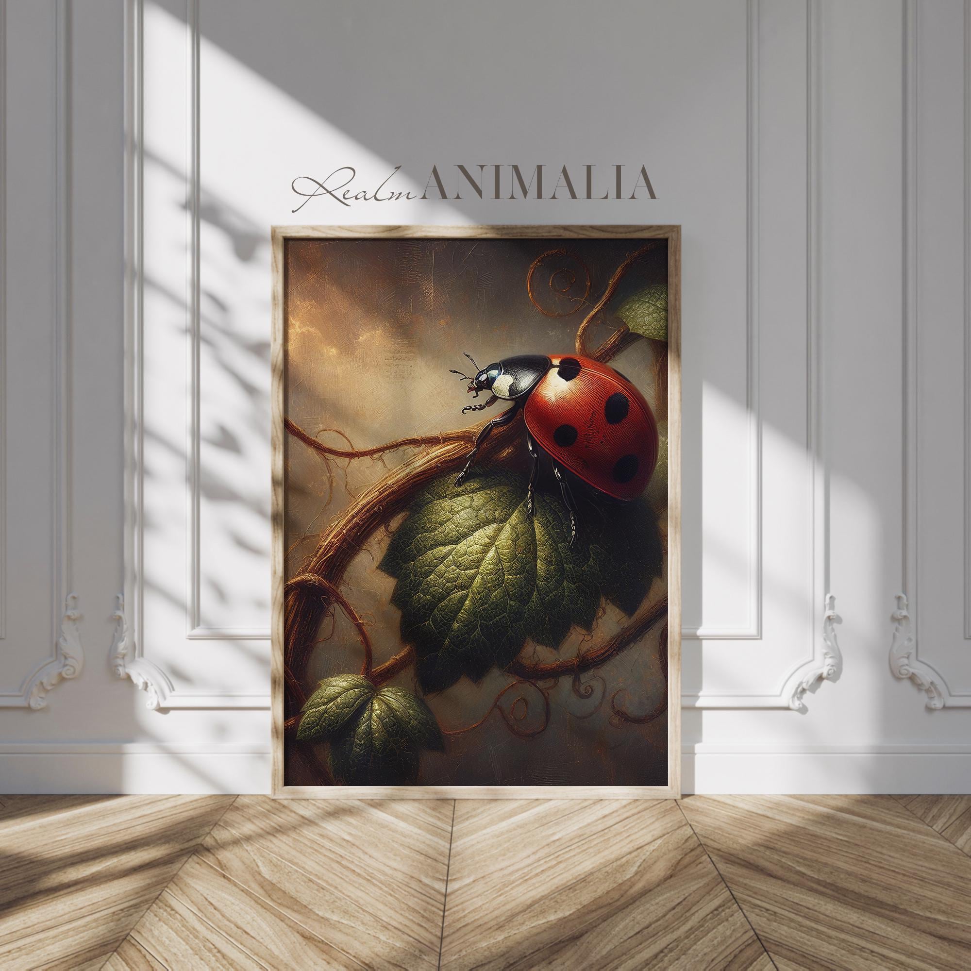 Vintage Ladybug Botanical Print, Dark Cottagecore Wall Art (digital ...