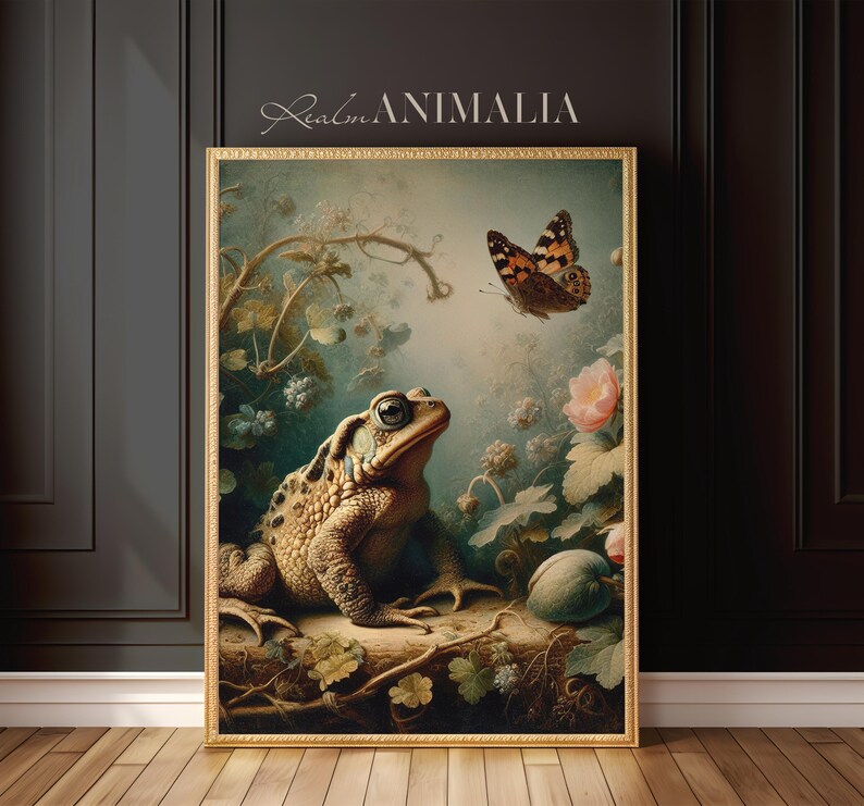 Toad and Butterfly Print, Vintage Nature Wall Art, Nursery Room Animal Decor (Digital Download) image 16