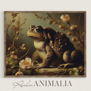 Vintage Toad Print | Moody Cottagecore Toad Printable Wall Art Painting | Floral Botanical Animal Frog Wall Decor Digital Download | TD001