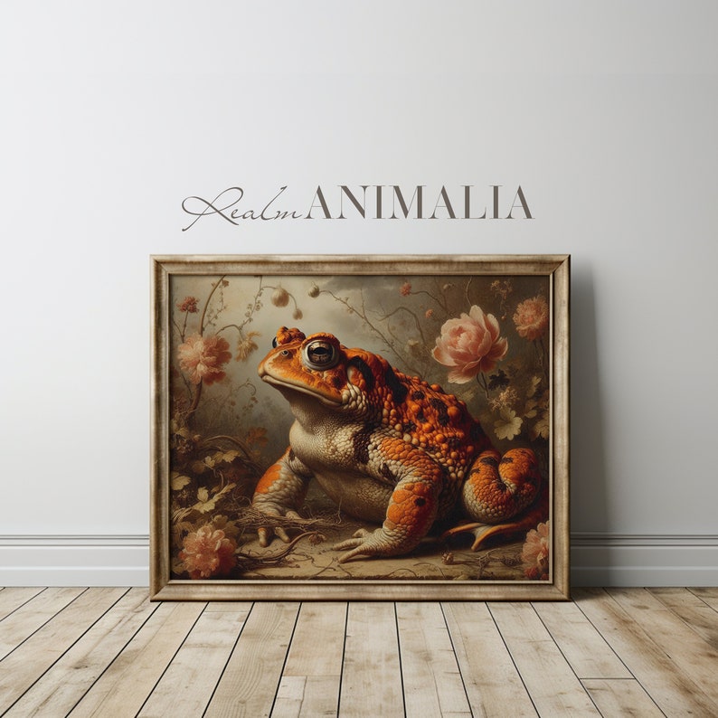 Vintage Toad Print, Botanical Floral Frog Wall Art, Antique Animal ...