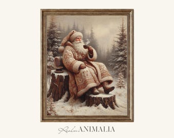 Santa Drinking Coffee Art Print: Old World Christmas Wall Decor (Digital Download)