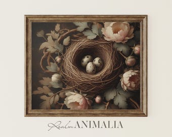 Spring Birds Nest Floral Art Print: Cottagecore Easter Decor (Digital Download) SG125