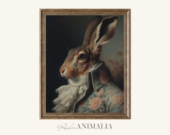 Regency Hare Portrait Print, Victorian Animal Wall Art, Rabbit in Clothes
