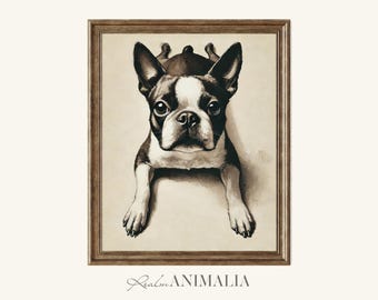 Vintage Boston Terrier Watercolor Art Print, Pet Portrait, Dog Lover Decor (Digital Download)