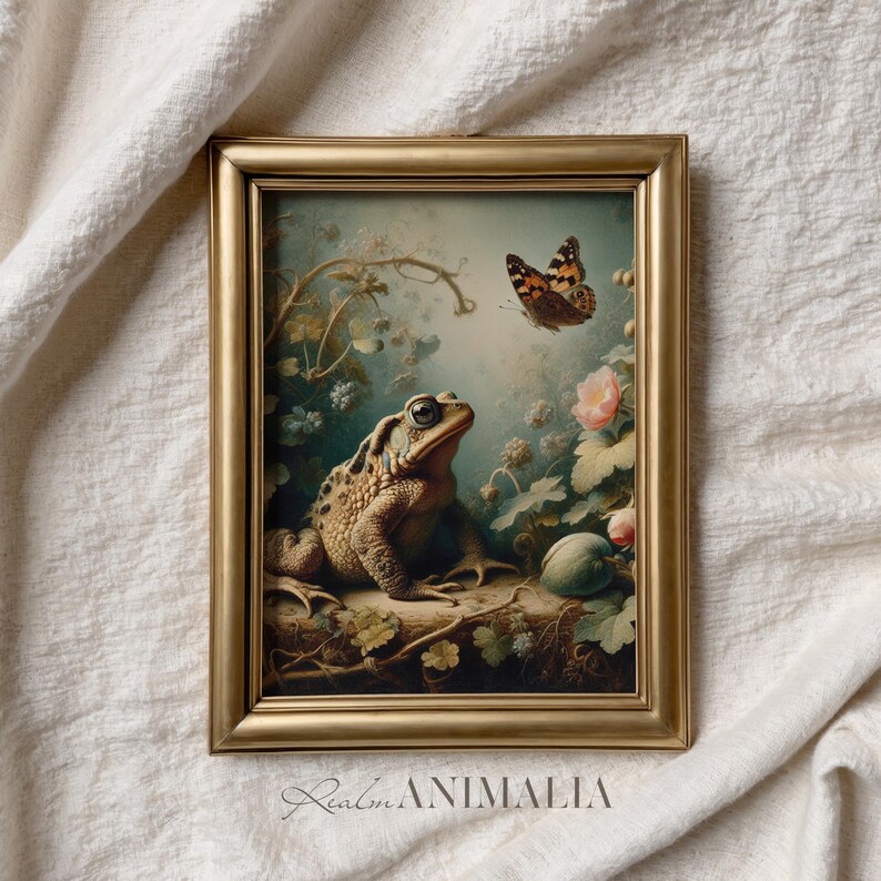 Toad and Butterfly Print, Vintage Nature Wall Art, Nursery Room Animal Decor (Digital Download) image 7