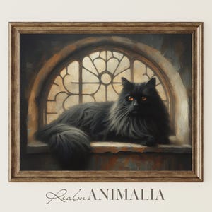 Black Cat Art Print, Printable Wall Art, Moody Feline Painting, Cat Lover Art Prints, Dark Academia Art, Dark Cottagecore Home Decor | CT004