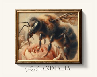 Honey Bee Floral Art Print, Cottagecore Insect Painting (Digital Download)
