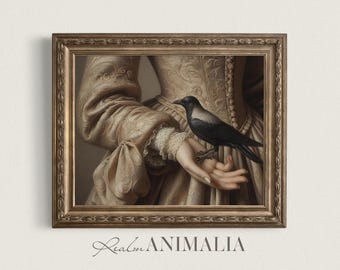 Magpie Companion Art Print, Moody Victorian Printable Wall Art, Gothic Digital Print, Dark Academia Prints, Dark Cottagecore Decor | MP003