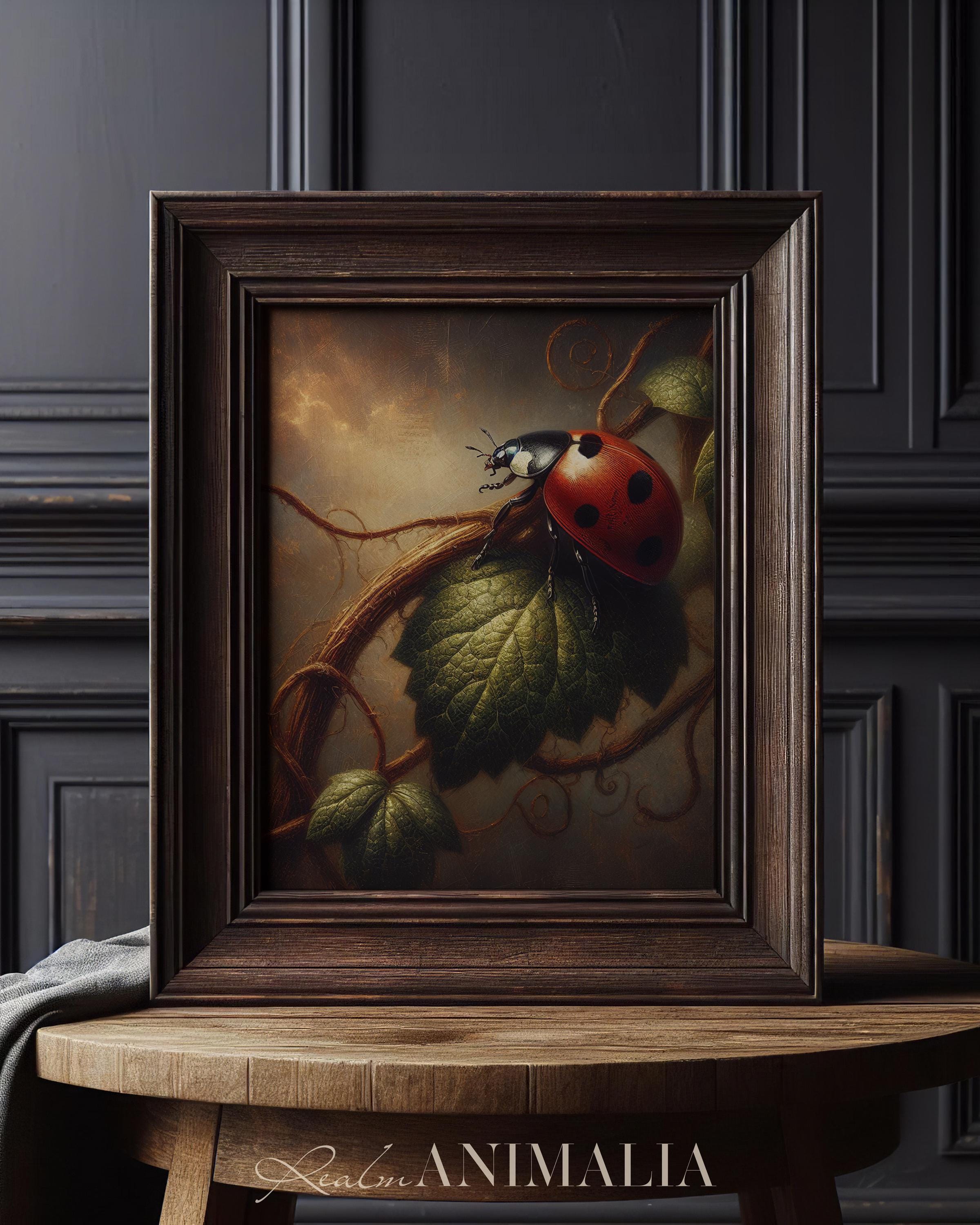 Vintage Ladybug Botanical Print, Dark Cottagecore Wall Art (digital ...