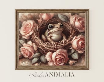 Frog and Roses Art Print: Whimsical Cottagecore Nursery Decor (Digital Download)