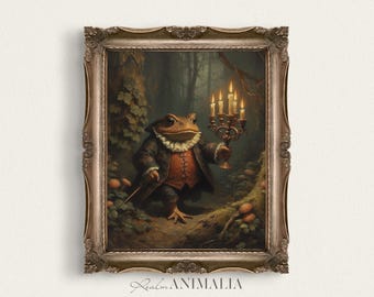 Vintage Moody Storybook Toad Painting, Printable Fairytale Wall Art, Whimsical Fantasy Art Print, Children's Book Animal Illustration |TD028