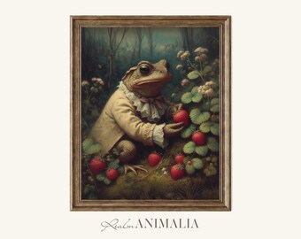 Toad Picking Strawberries Art Print: Vintage Fairytale Artwork (Digital Download) TD026