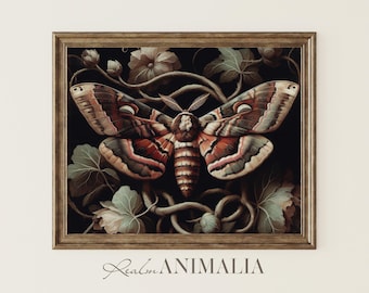 Golden Moth Girl Art Print, Elegant Botanical Insect Decor (8.5x11