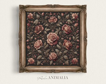 Vintage Floral Embroidery Print: Moody Roses Tapestry (Digital Download) EM026