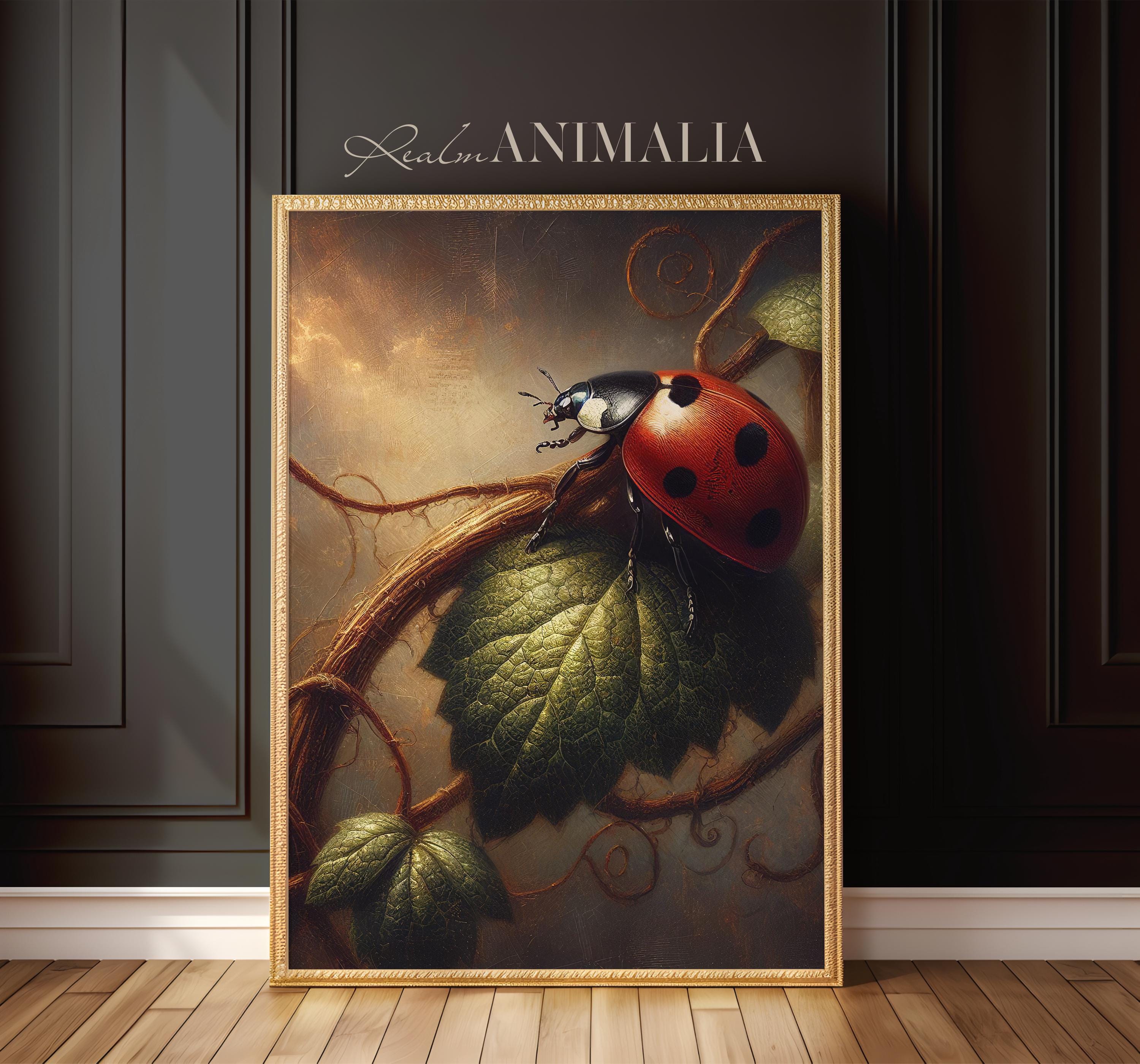 Vintage Ladybug Botanical Print, Dark Cottagecore Wall Art (digital ...