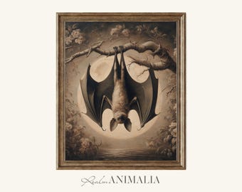 Bat and Full Moon Print: Spooky Neutral Gothic Halloween Wall Art (Digital Download) BT032