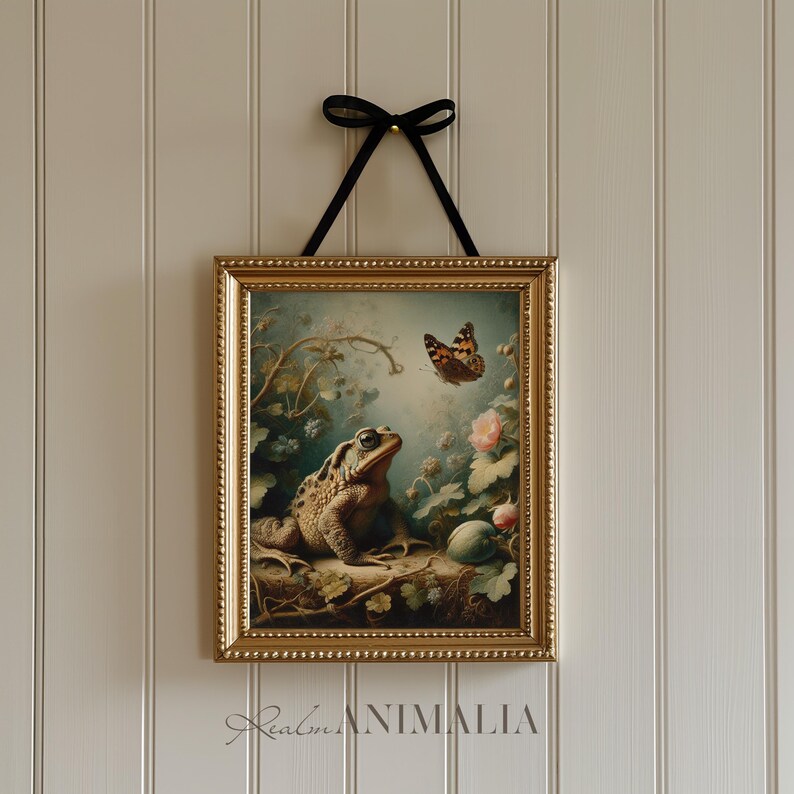 Toad and Butterfly Print, Vintage Nature Wall Art, Nursery Room Animal Decor (Digital Download) image 5