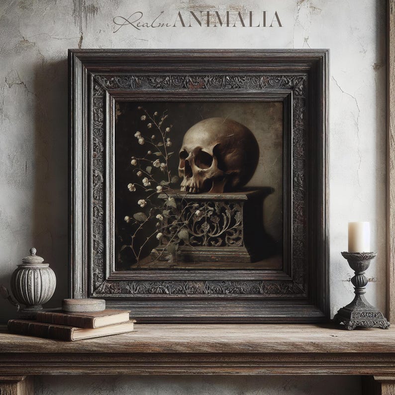 Victorian Gothic Skull Art Print: Dark Academia Halloween Decor ...