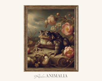 Vintage Toad and Floral Print, Moody Cottagecore Nursery Decor, Wildlife Fine Art (Digital Download)