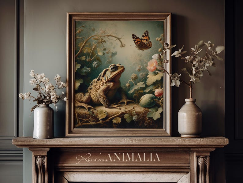 Toad and Butterfly Print, Vintage Nature Wall Art, Nursery Room Animal Decor (Digital Download) image 12