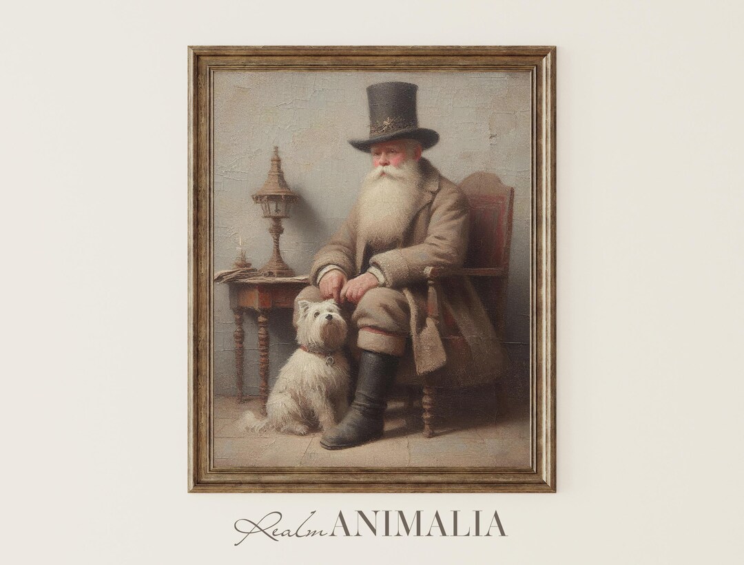Gentleman With Pet Westie Dog Vintage Portrait Painting, Printable ...
