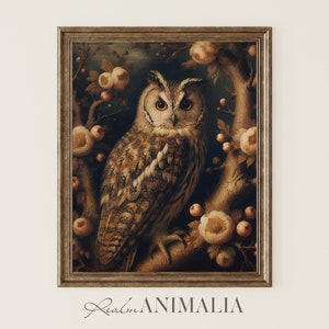 Moody Owl Print, Printable Bird Vintage Wall Art, Dark Moody Botanical Nature Painting, Wildlife Animal Art Poster, Digital Download | OW011