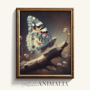Realistic White Butterfly Print, Rustic Nature Scene Painting, Cottagecore Printable Wall Art, Moody Decor, Vintage Insect Art Prints |BF002