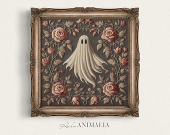 Floral Ghost Art Print, Vintage Halloween Decor (Digital Download)