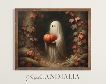 Vintage Halloween Ghost with Pumpkin Art Print (Digital Download)