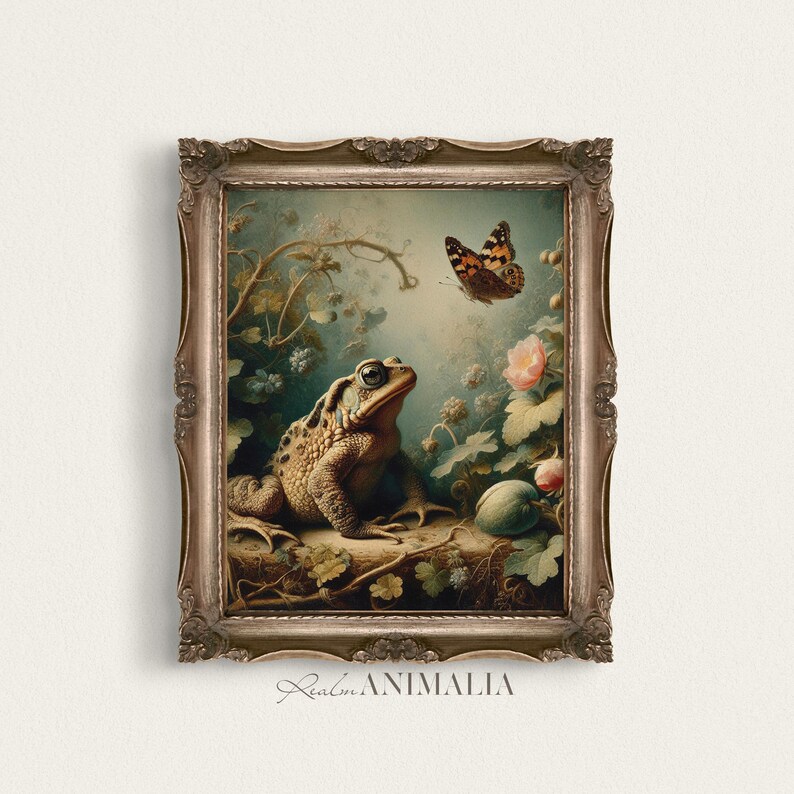 Toad and Butterfly Print, Vintage Nature Wall Art, Nursery Room Animal Decor (Digital Download) image 9