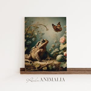 Toad and Butterfly Print, Vintage Nature Wall Art, Nursery Room Animal Decor (Digital Download) image 3