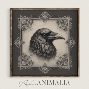 Victorian Gothic Raven Art Print: Moody Halloween Decor (Digital Download)