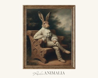 Victorian Hare Portrait Art Print: Whimsical Rabbit Renaissance Painting (Digital Download)