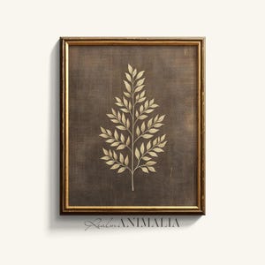 Botanical Leaf Art Print: Vintage Tapestry Style, Neutral Brown Beige (Digital Download)